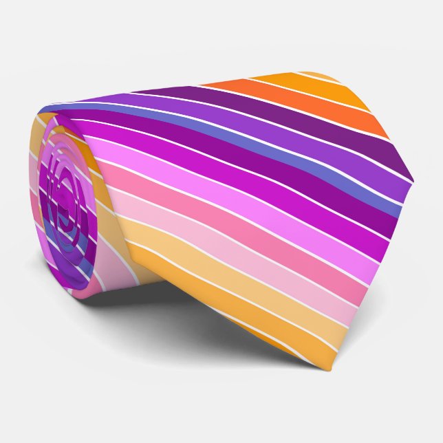 Cravate Rayures De Coucher De Soleil - Orange, Rose, Viole (Roulé)