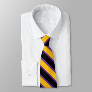 Cravate Rayures jaune doré et violet foncé