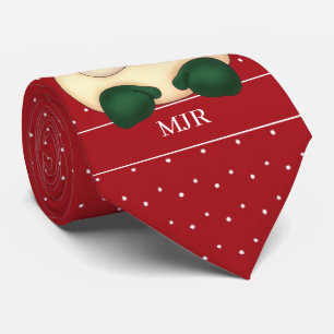 Cravate Red and White Polka Dot Santa Monogrammed