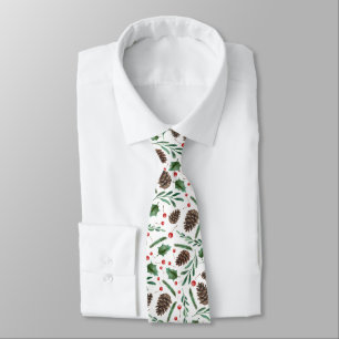 Cravate Red Christmas Berry Pinecone Pattern Holiday