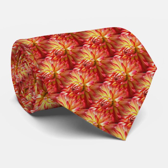 Cravate Red Dahlia Flower Motif Nature (Roulé)