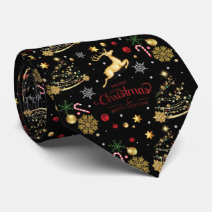 Cravate Red Gold Reindeer Joyeux sapin de Noël