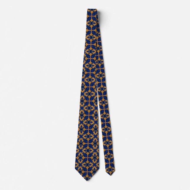 Cravate Regal Blue et Gold Motif Crest Heraldry (Devant)