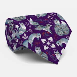 Cravate Renards bleus stylisés avec des motifs floraux com