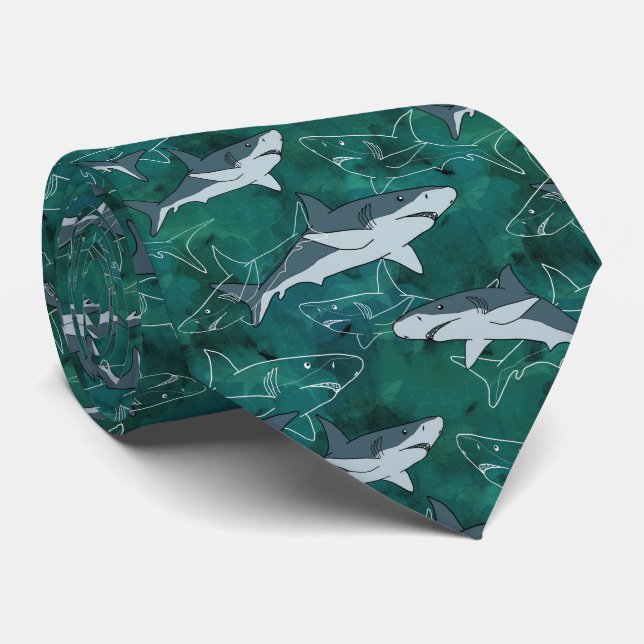 Cravate Requins, marine, mer, poisson, prédateur, animal, (Roulé)