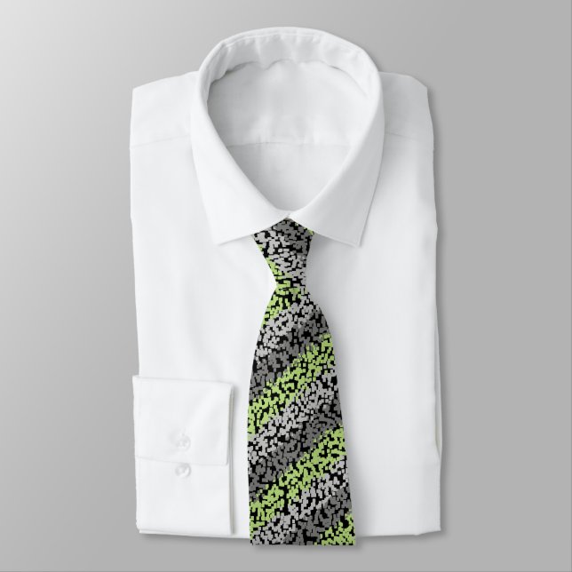 Cravate Résumé pixellisé vert gris gris noir rayures motif (Attaché)