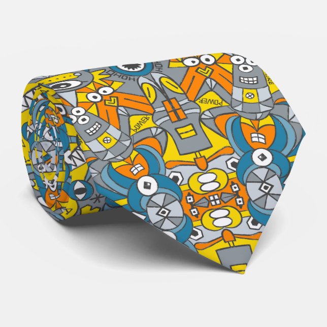 Cravate Retro robots are back and want to have fun pattern (Roulé)