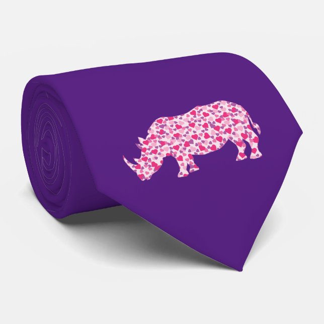 Cravate Rhinoceros fait de petits coeurs roses (Roulé)