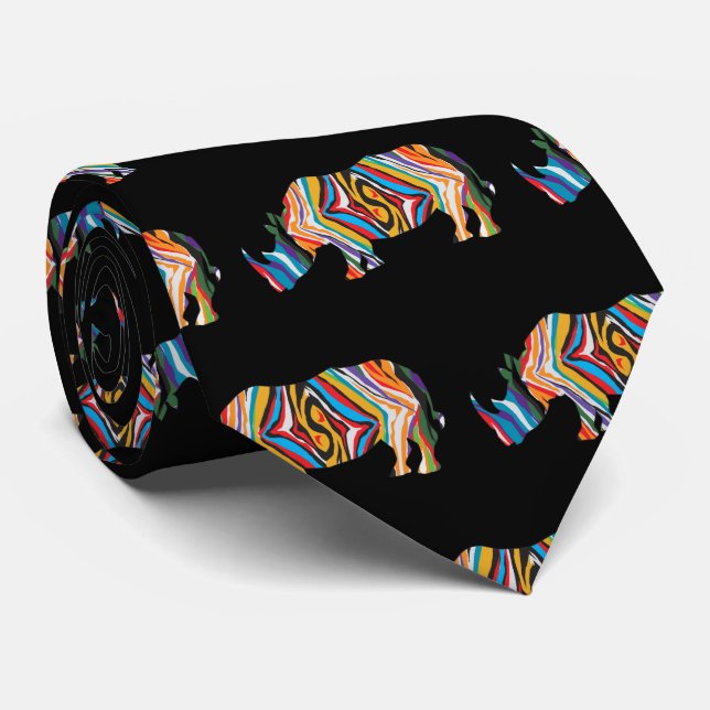 Cravate Rhinoceros psychédélique (Roulé)
