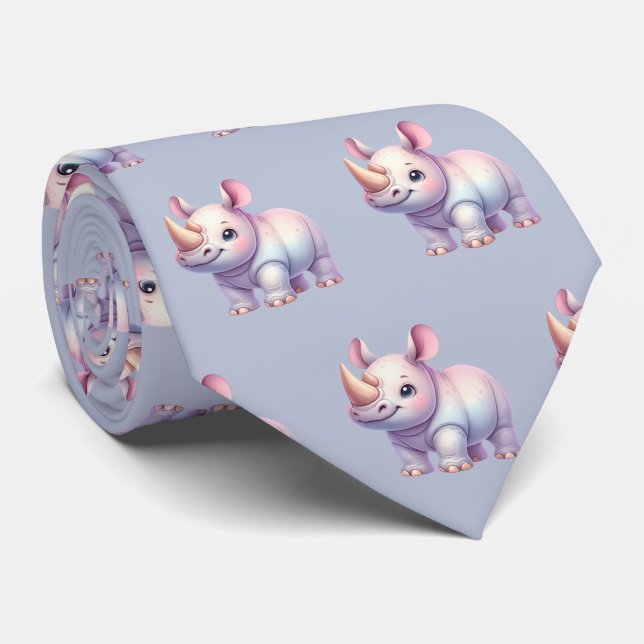 Cravate Rhinos Rhinoceros Moderne Kawaii Bébés mignons (Roulé)