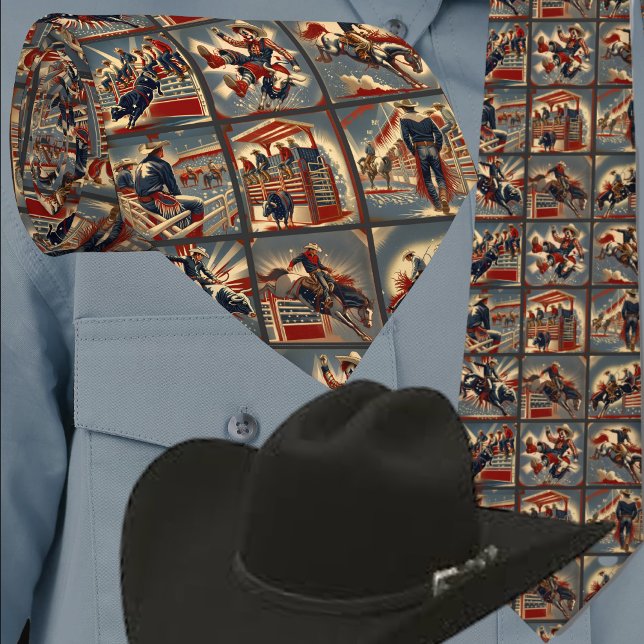 Cravate Rodeo Cowboys Bull et Bronc Riding Imprimer (Western Rodeo Events Bronc Riders Bull Riders Rodeo Clown Men's Necktie)