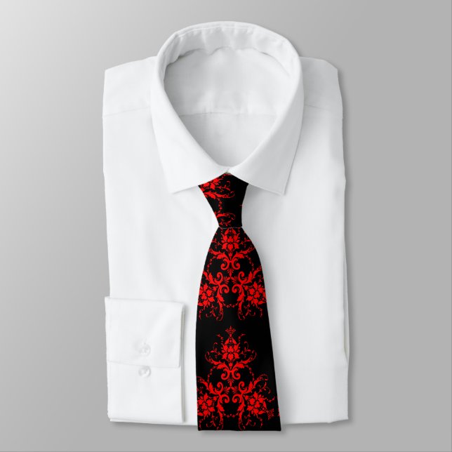 Cravate Romantique, élégant Vintage Damas rouge  (Attaché)