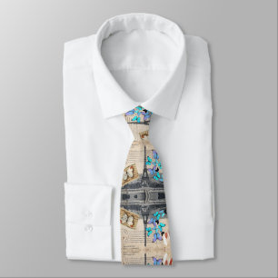 Cravate romantique papillon bleu français paris tour eiffe