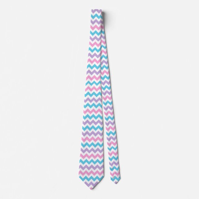 Cravate Rose, Aqua, Purple, Blanc Chevrons Motif (Devant)