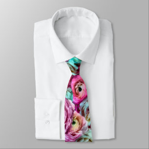 Cravate Rose & Blanc Rose & Peony Flowers 