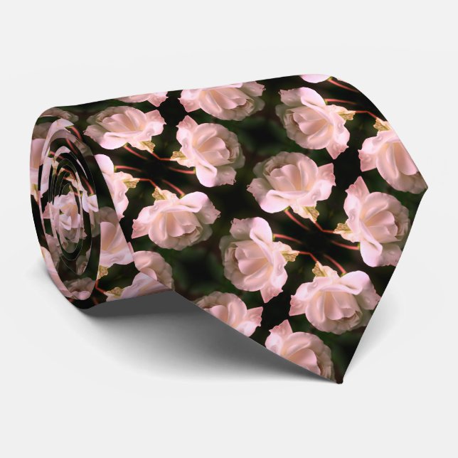 Cravate Rose blanche avec gouttes de pluie Abstrait motif  (Roulé)