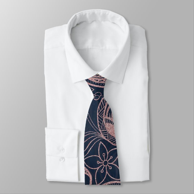 Cravate Rose bleu classique Parties scintillant or Paisley (Attaché)