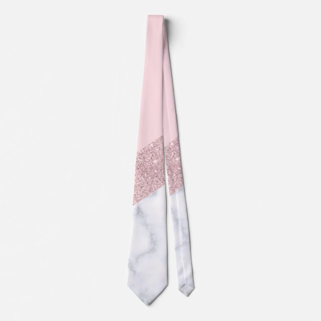 Cravate rose de marbre blanc de parties scintillantes (Devant)