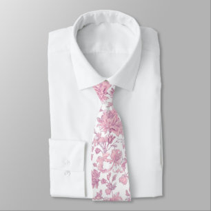 Cravate Rose et blanc chinoiserie florale 