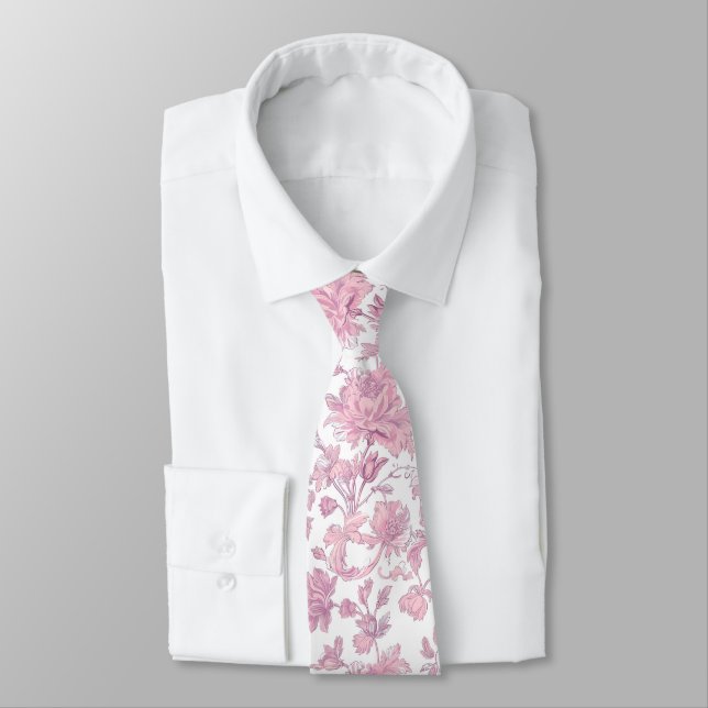 Cravate Rose et blanc chinoiserie florale  (Attaché)
