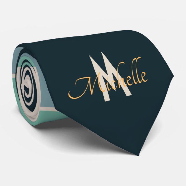 Cravate rose et bleu marine Bandes motif monogramed (Roulé)