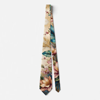 Cravate Rose et sarcelle Beauté florale sur beige