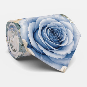 Cravate Rose florale bleue et crème pour le mariage du mar