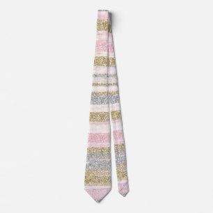 Cravate Rose moderne Parties scintillant d'or Argent Strok