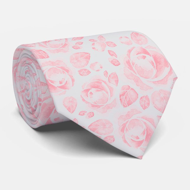 Cravate Rose Motif rose et gris (Roulé)