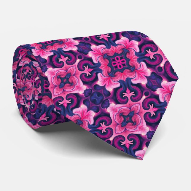 Cravate Rose, Mulberry, Violet & Bleu foncé Marocain Patte (Roulé)