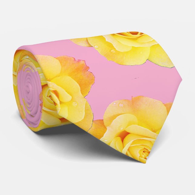 Cravate Rose Orange Jaune Floral Rose moderne coloré (Roulé)