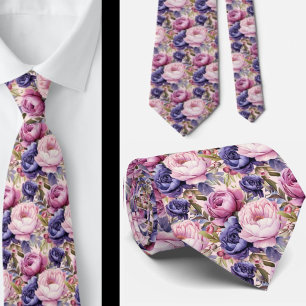 Cravate Rose Pâle Bleu Violet Pourpre Fleurs Floral