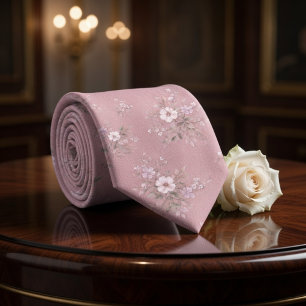 Cravate Rose Pâle Floral Vintage