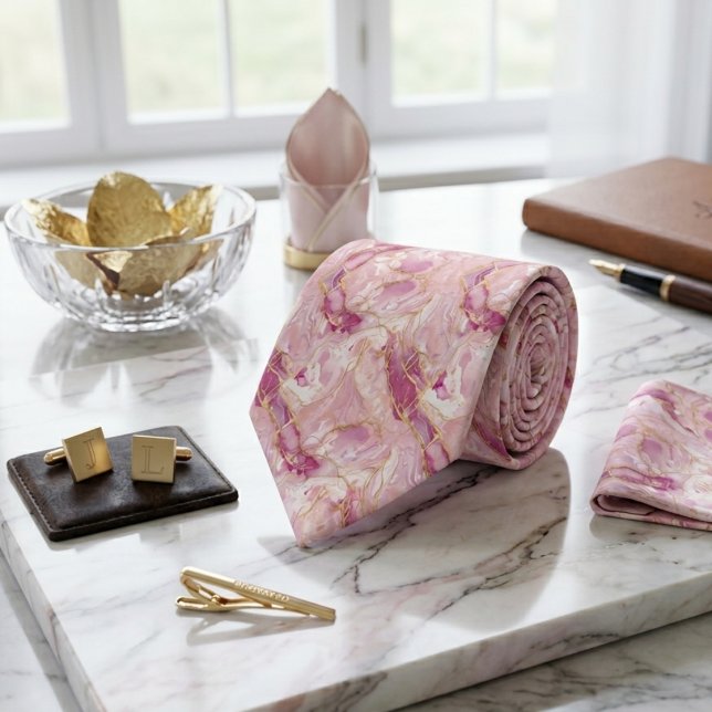 Cravate Rose Quartz & Gold Marble (Créateur téléchargé)