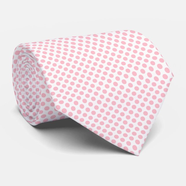 Cravate Rose sur blanc Pois de taille moyenne (Roulé)