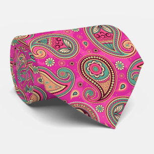 Cravate Rose turquoise élégant vintage paisible motif