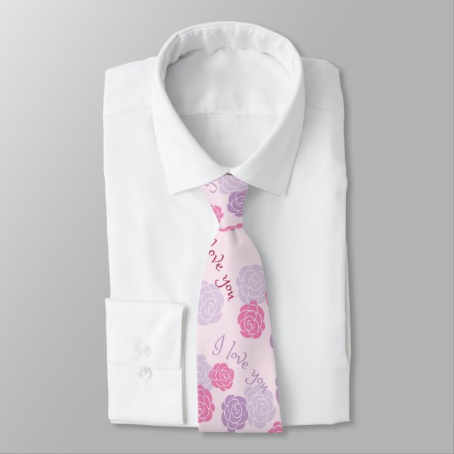 Cravate Rose violet Floral Je T'Aime (Attaché)