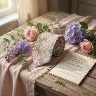 Cravate Roses aquarelles victoriennes anciennes lilas bota