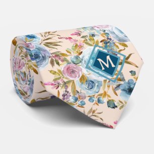 Cravate Roses d'aquarelle couleur rose rose bleu clair Mon