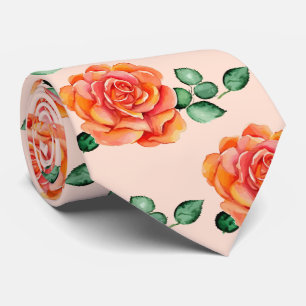 Cravate Roses d'aquarelle rose vert Peach