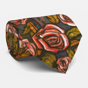 Cravate Roses d'automne Motif floral rétro Orange Olive 