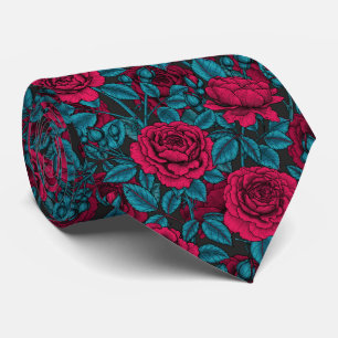 Cravate Roses en rouge et bleu