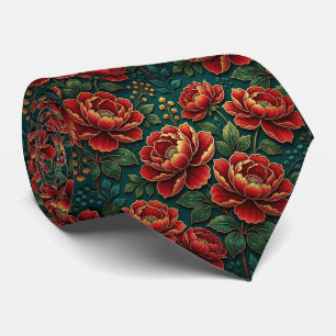Cravate Roses Faux Soie Ton de Bijou + Gentleman en Or