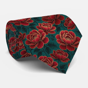 Cravate Roses Faux Soie Ton de Bijou + Gentleman en Or