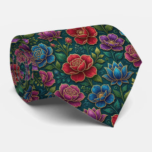 Cravate Roses Faux Soie Ton de Bijou + Gentleman en Or