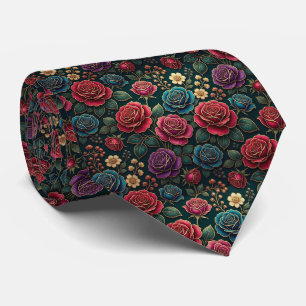 Cravate Roses Faux Soie Tons de Bijoux + Gentleman en Or