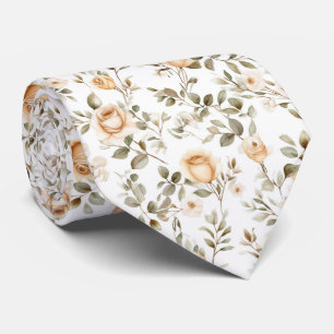 Cravate Roses ivoires sur fond blanc