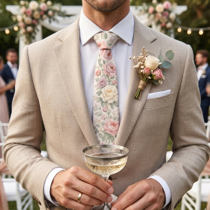 Cravate Roses pastel vintage doux