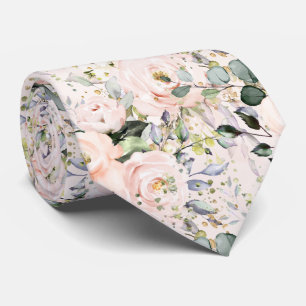 Cravate Roses Pivoines Hydrangeas Aquarelle Blush
