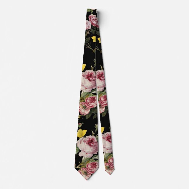 Cravate ROSES ROSES ROSES ET BOUTTERFLIES JAUNES Florales  (Devant)